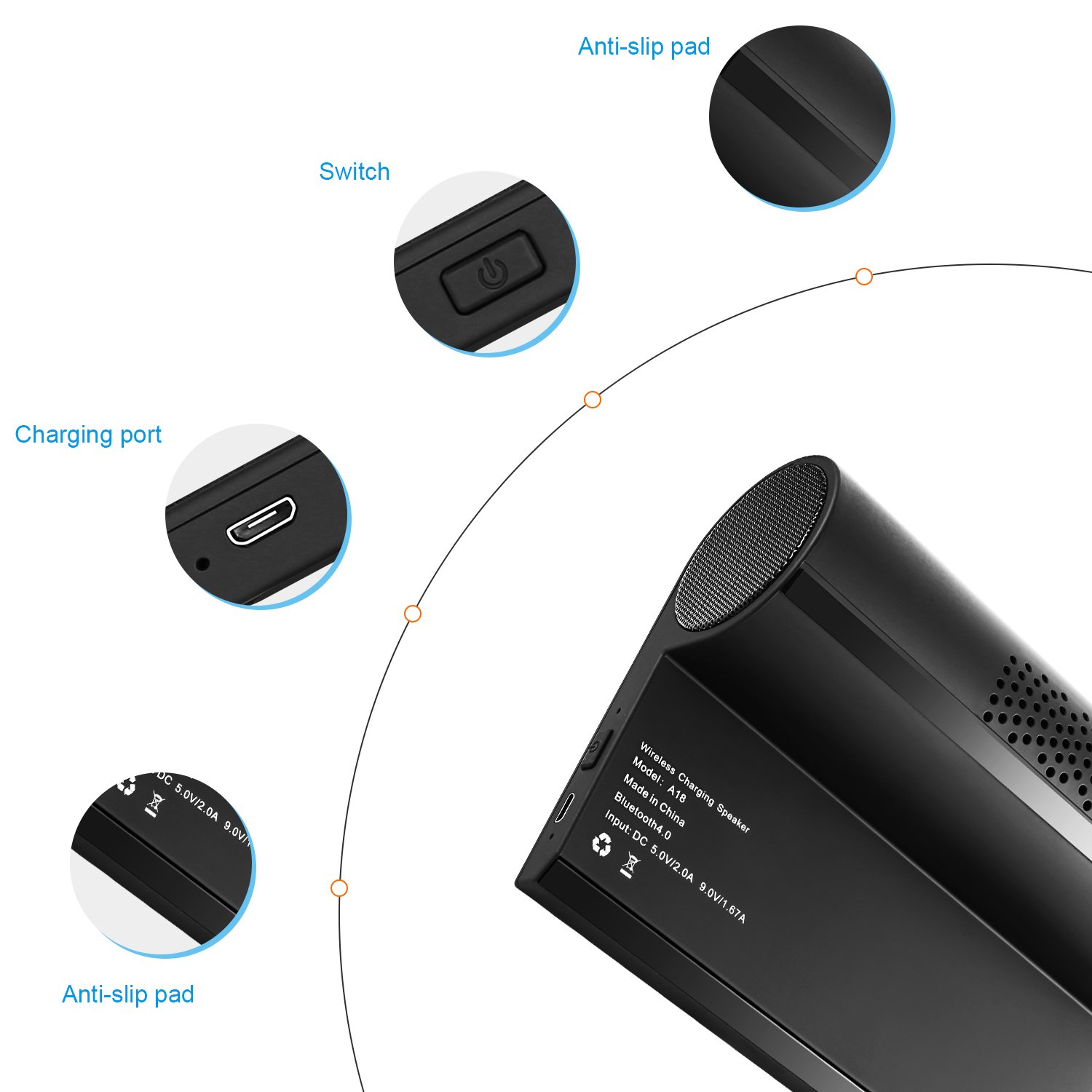 Wireless Charger with Bluetooth Speaker 4.0, 10W Portable Wireless Charger Stand Pad with Speaker for iPhone X/8/8 Plus, Samsung Galaxy Note 8 S9 Plus S8 Plus S7 Edge S6 Edge, LG G6 v30