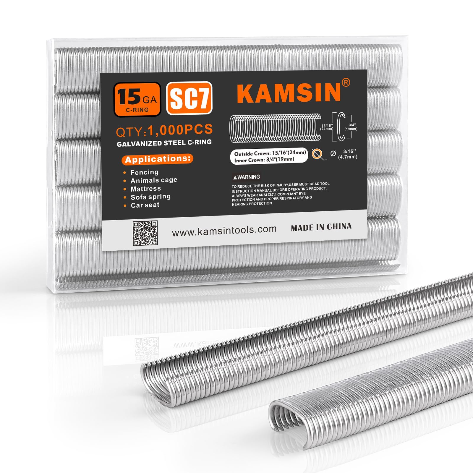KAMSIN SC7 15 Gauge Galvanized Steel Crown Hog Rings C Rings Staples Hog Ring Staples 1,000/Pack (1,000 PCS(Galvanized Steel))