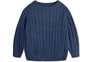 Haloumoning Boys Crewneck Cable Knit Sweaters Kids Long Sleeve Chunky Pullover Tops 4-14 Years