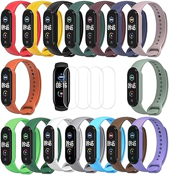 Mardozon [20 Piezas 16 Piezas Correas para Xiaomi Mi Band 5 + 4 Piezas Protector Pantalla para Xiaomi Mi Band 5 Pulsera de Repuesto Colorida Pulsera ...