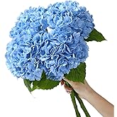Wenhuidr 4Pcs 21 inch Blue Hydrangea Artificial Flowers Large Realistic Touch Latex Faux Hydrangeas Fake Flower Bouquets for Home Decor Party Floral Arrangements Wedding Centerpieces