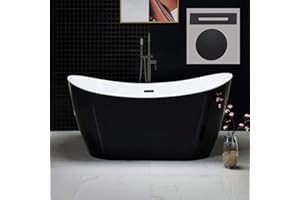 WOODBRIDGE 59" Acrylic Freestanding Bathtub Contemporary Soaking Black Tub with Matte Black Overflow and Drain，B1816-MB-Drain &O
