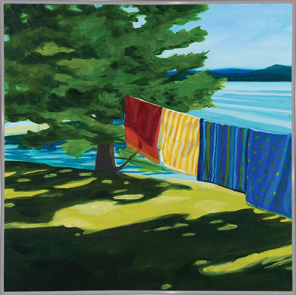 Towels At Tracy's Camp-CATBRE124248 Print 11"x11" by Catherine Breer in a White Metal Frame