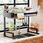 ilvvan Over Sink Dish Drying Rack (Expandable Height/Length) Snap-On Design Large Dish Drainer Storage Counter Organizer 24" 