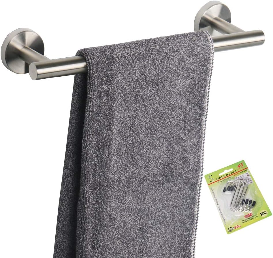 TocTen Bath Towel Bar - Thicken SUS304 Stainless Steel Towel Rack for Bathroom with 4 S Hooks, Bathroom Accessories Towel Rod Heavy Duty Wall Mounted Towel Holder (12IN, Brushed Nickel): Kitchen & Dining