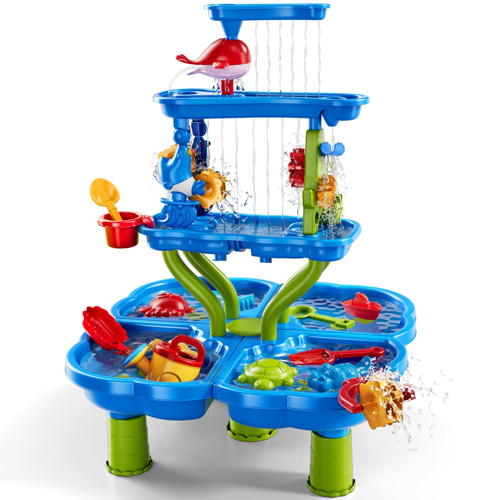 JUKUDAHU Sand Water Table for Kids 3 4 5 6 7 8 Year Old - Waterfall Pond, Summer Outdoor Sand Beach Toys for Toddlers 3-5, Bath Toys, Sensory Activity Playset, Birthday Gifts for Boys Girls 3-8