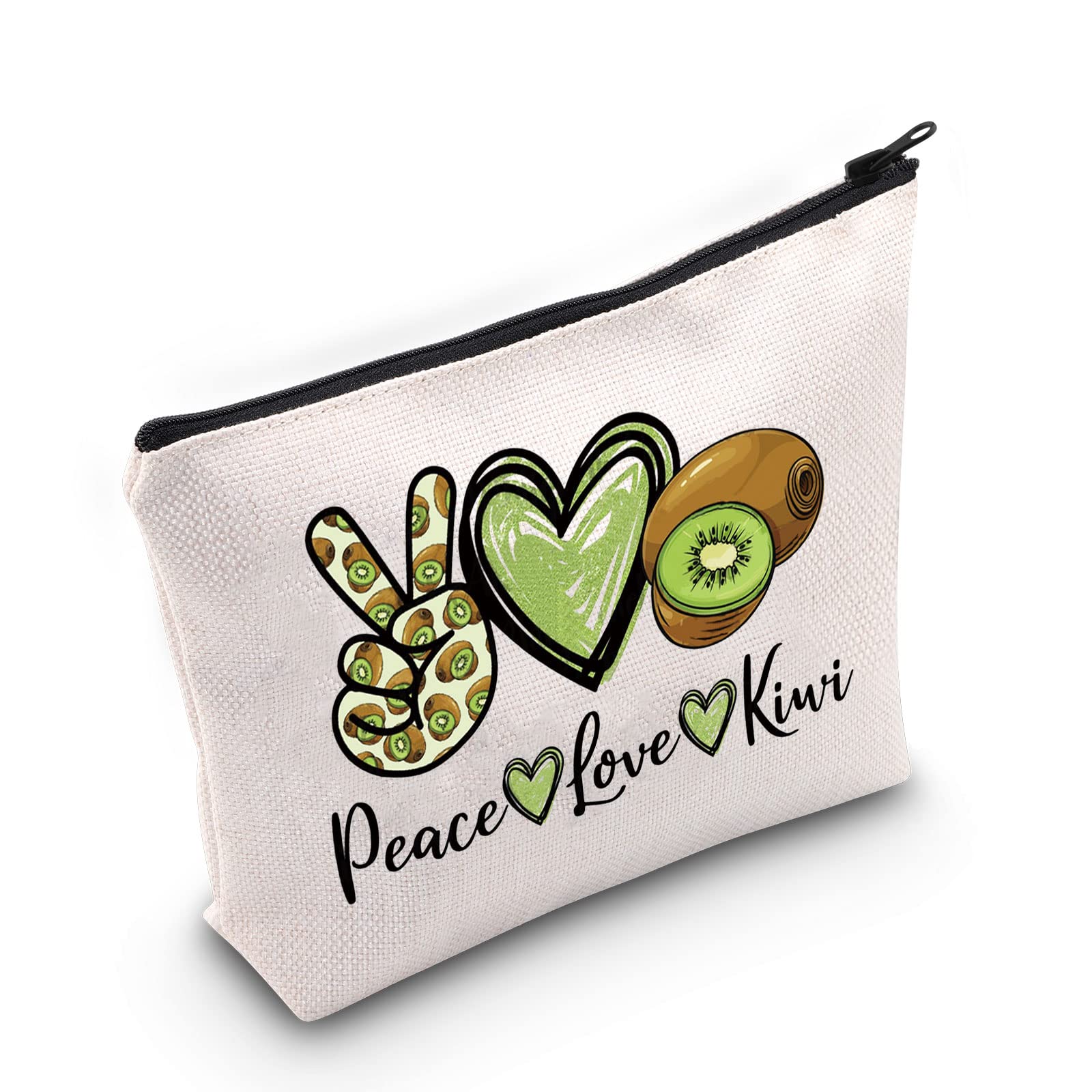 WZMPA Funny Kiwi Cosmetic Makeup Bag Kiwi Lover Gift Peace Love Kiwi Makeup Zipper Pouch Bag Fruit Lover Gift, Peace Kiwi