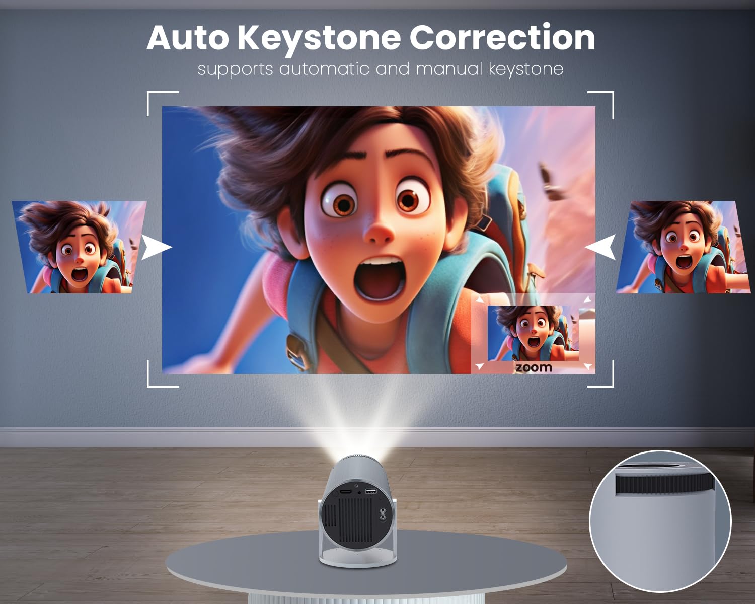 Mini Portable Projector 5G WiFi BT5.0, Smart Projector Support 4K 1080P Auto Keystone, Room projector 180° Rotatable, 130 Inch Display Compatible with Phone, ipad, TV Stick, HD