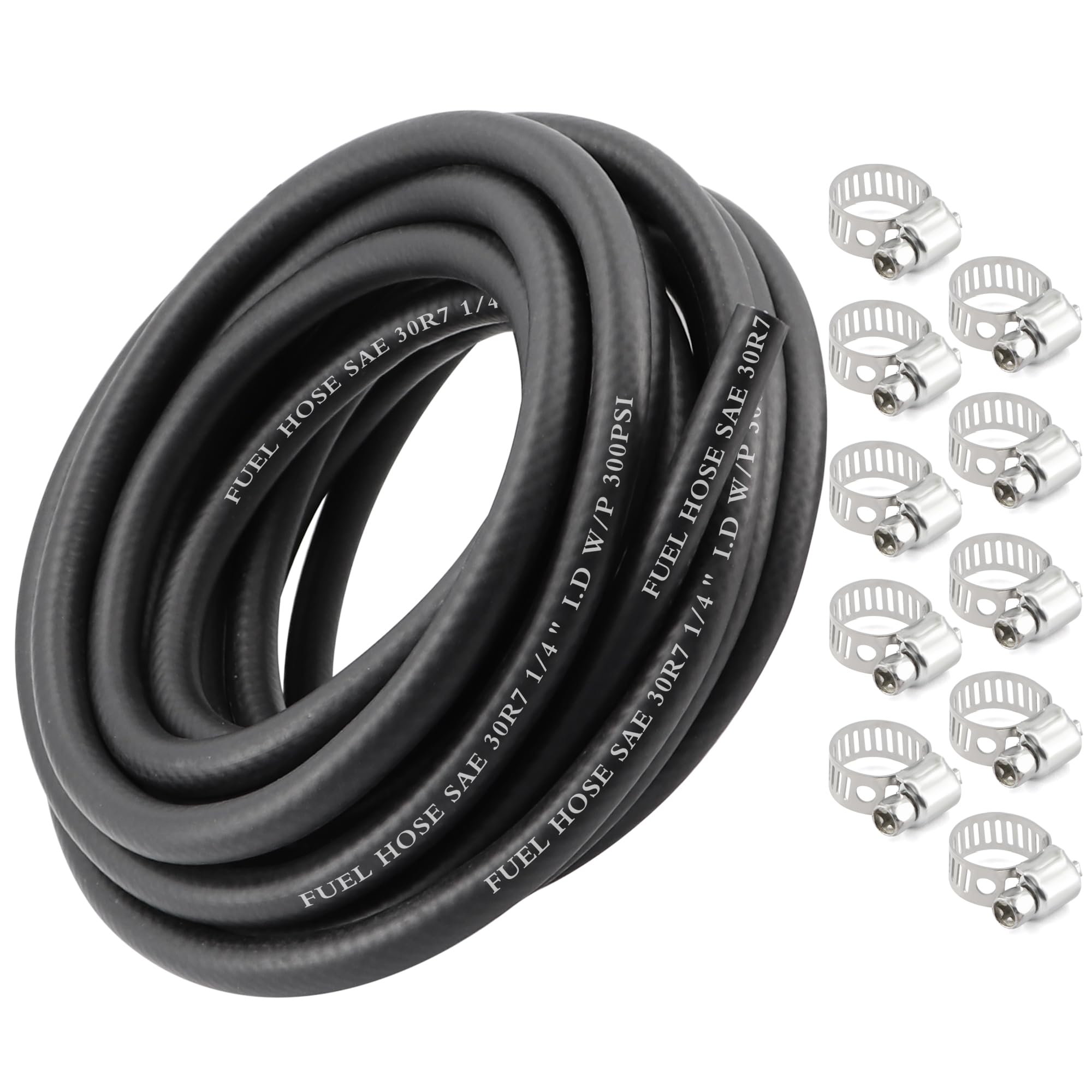 Photo 1 of 1/4 Inch 25Ft Fuel Line Hose Push Lock NBR Rubber SAE 30R7 300PSI with 10Pcs Clamps Used in Automobile Engines Fuel Systems