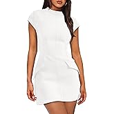 OFEEFAN Womens Summer Dress Mock Neck Short Sleeve Bodycon Party Club Mini Dresses