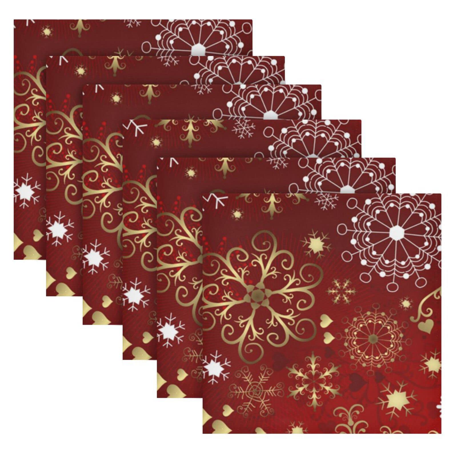 Christmas Gold White Snowflakes Cloth Napkin Washable Reusable Polyester Table Napkins Set of 6 for Home Dinner Party Holiday