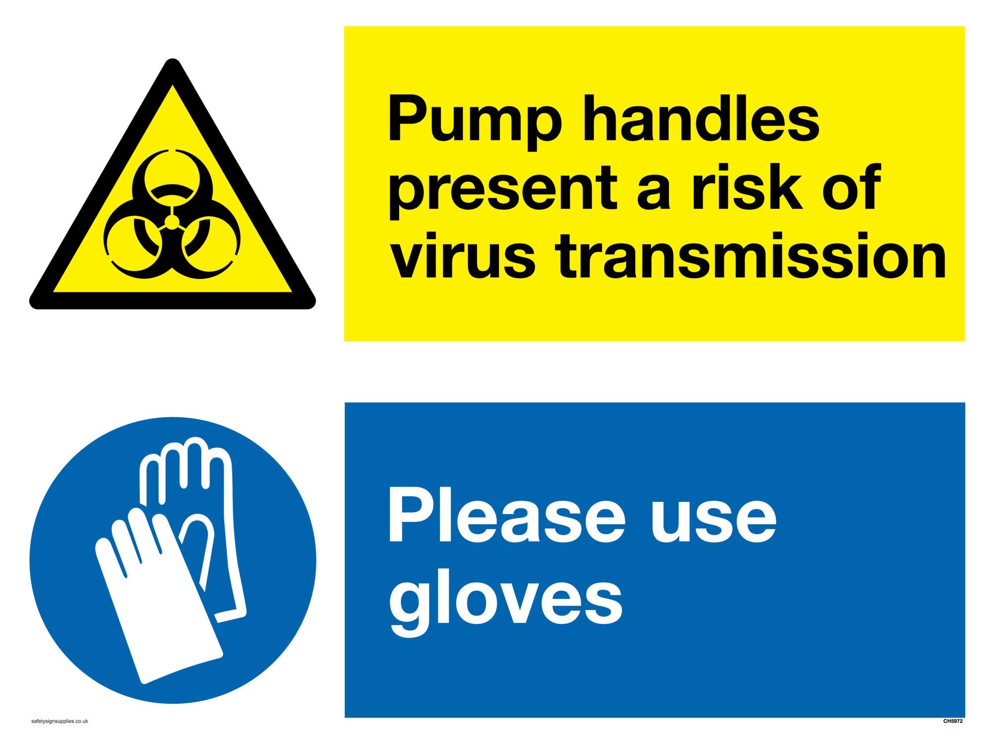 Pump handles present a risk of virus transmission please use gloves sign - Plastic Rigid 3mm