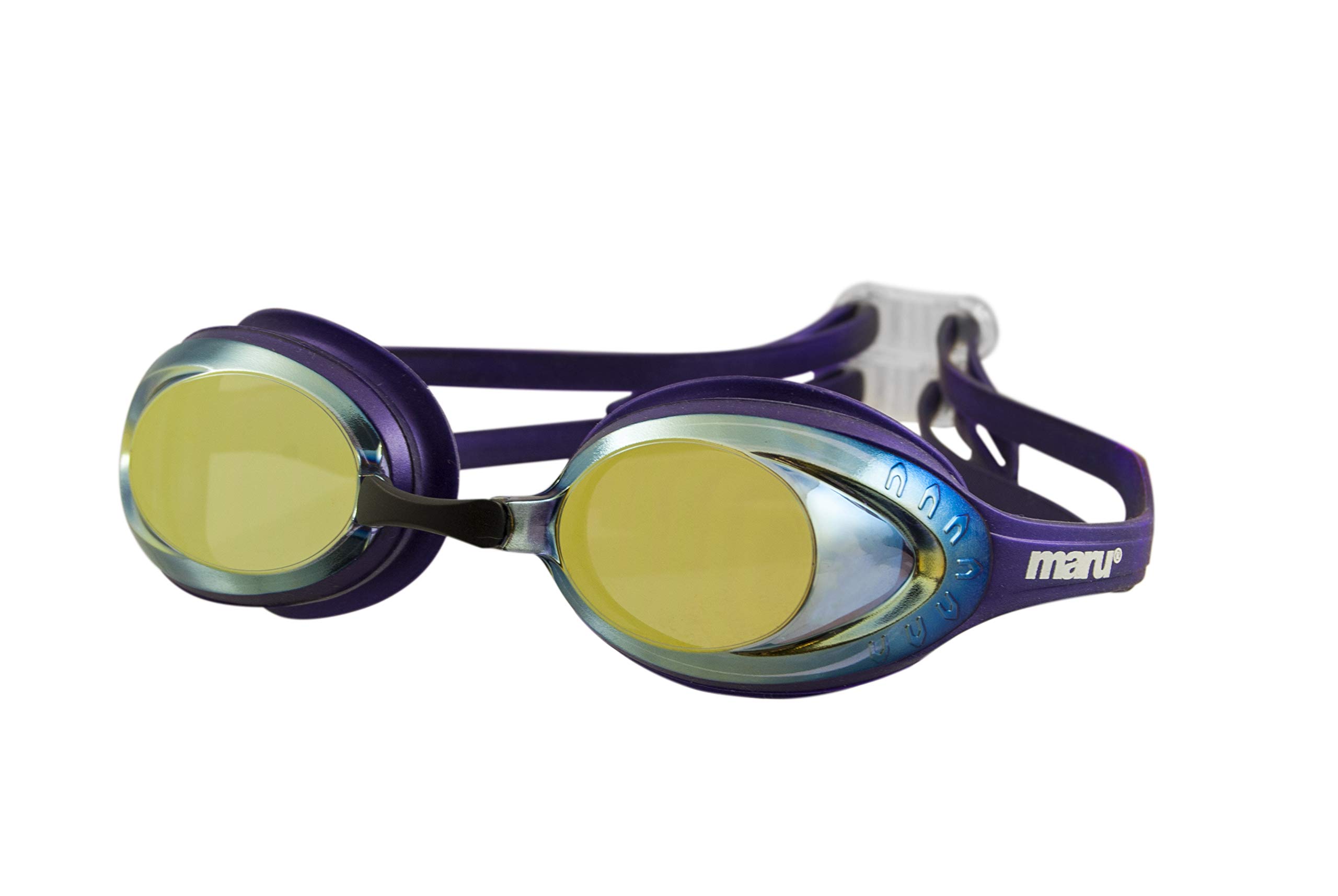 MARU Sonic Mirror Swim Goggles (Purple/Blue/Gold) – Adult Swimming Goggles with Anti-Fog Lenses & UV Protection – Interchangeable Nose Pieces & Silicone Seal – Includes Protective Hard Case