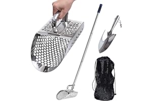 comincia Sand Scoop for Metal Detecting,Stainless Steel Metal Detector Accessories with Long Handle,Sand Sifter Shovel for Beach Underwater Treasure Hunting