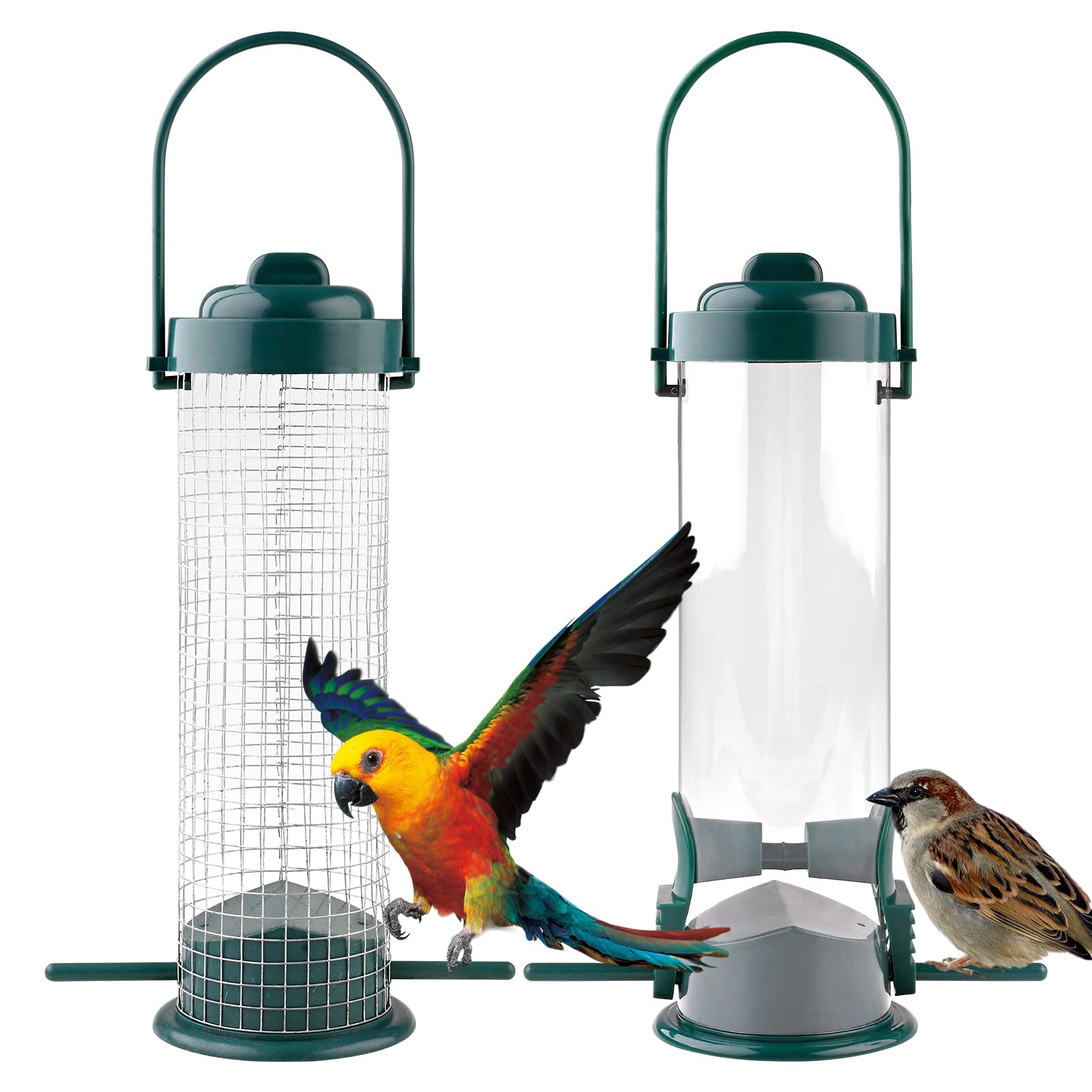Feeder Metal Wild Bird Feeders with Stand for Small Birds 2 Ports Mixed Seed & Peanut Hangers Weatherproof for Garden Outdoor Yard