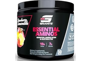 GRANITE SUPPLEMENTS Granite Essential Amino Acids Powder for Muscle Recovery and Growth with 10g EAAs and 7g BCAAs - Soy-Free, Gluten-Free, 448g (30 Servings), Strawberry Lemonade