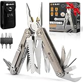 BIBURY 24-in-1 Titanium Multitool Pliers, 8.7oz EDC Pocket Tool, 2048DT | 440A Knife HRC 56, Full Size Scissors, Includes Belt Clip &amp; Sheath, Safety Lock, Ideal for Camping, Hiking, DIY, Gift for Men