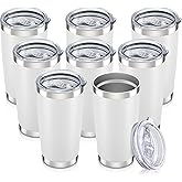 Orebigo 20 oz Tumbler with Lid Stainless Steel Insulated Tumblers Bulk Double Wall Vacuum Cups Powder Coated Travel Mug Keep Drink Cold and Hot, White, 8 Pack