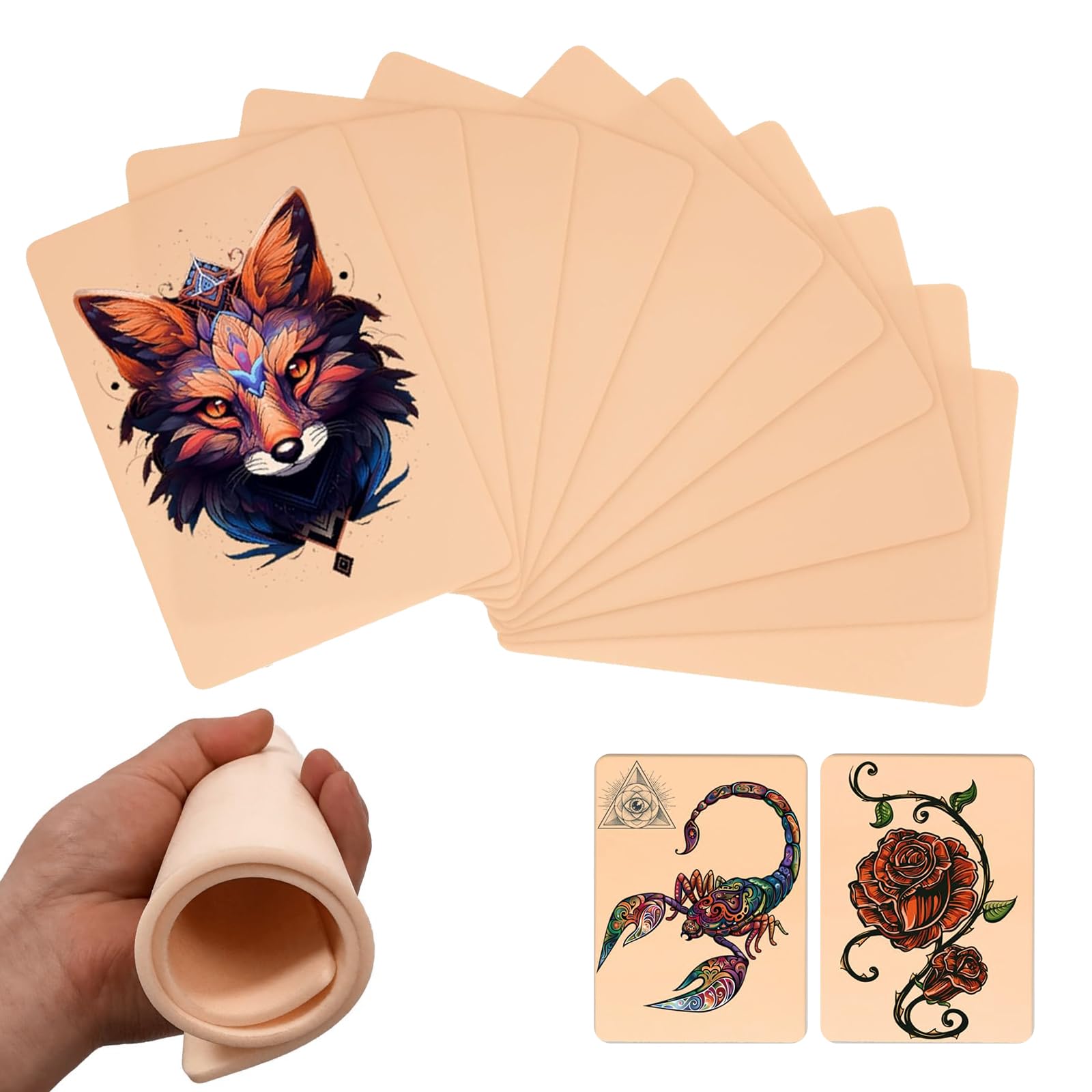 Fake Skin, 10 PCS Tattoo Skin, 3mm Double Sides Thick Tattoo Practice Skins, 19.5x15cm Silicone Tattoos Fakeskins Practice for Beginners and Artists