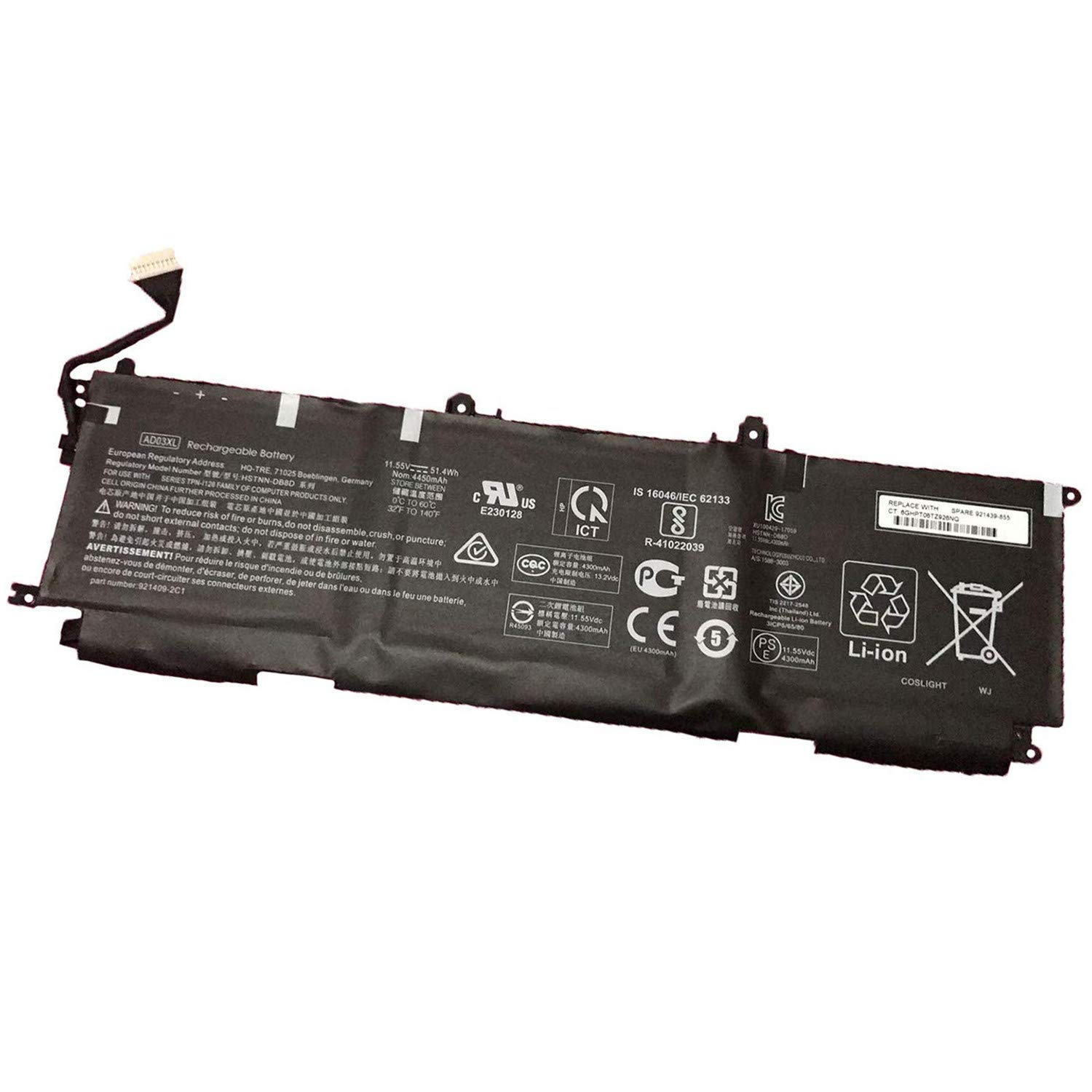 AD03XL HSTNN-DB8D 921409-2C1 921439-855 921409-271 ADO3XL Laptop Battery Replacement for HP Envy 13-AD000 13-AD002NG 13-AD101TX 13-AD104TX 13-AD108TX 13-AD109TX Series (11.55V 51.4Wh 4450mAh)