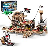 RiceBlock Pirate Town House Building Sets, Pirate Wharf Supply Center Building Blocks Toys for Kids, 943 Pieces