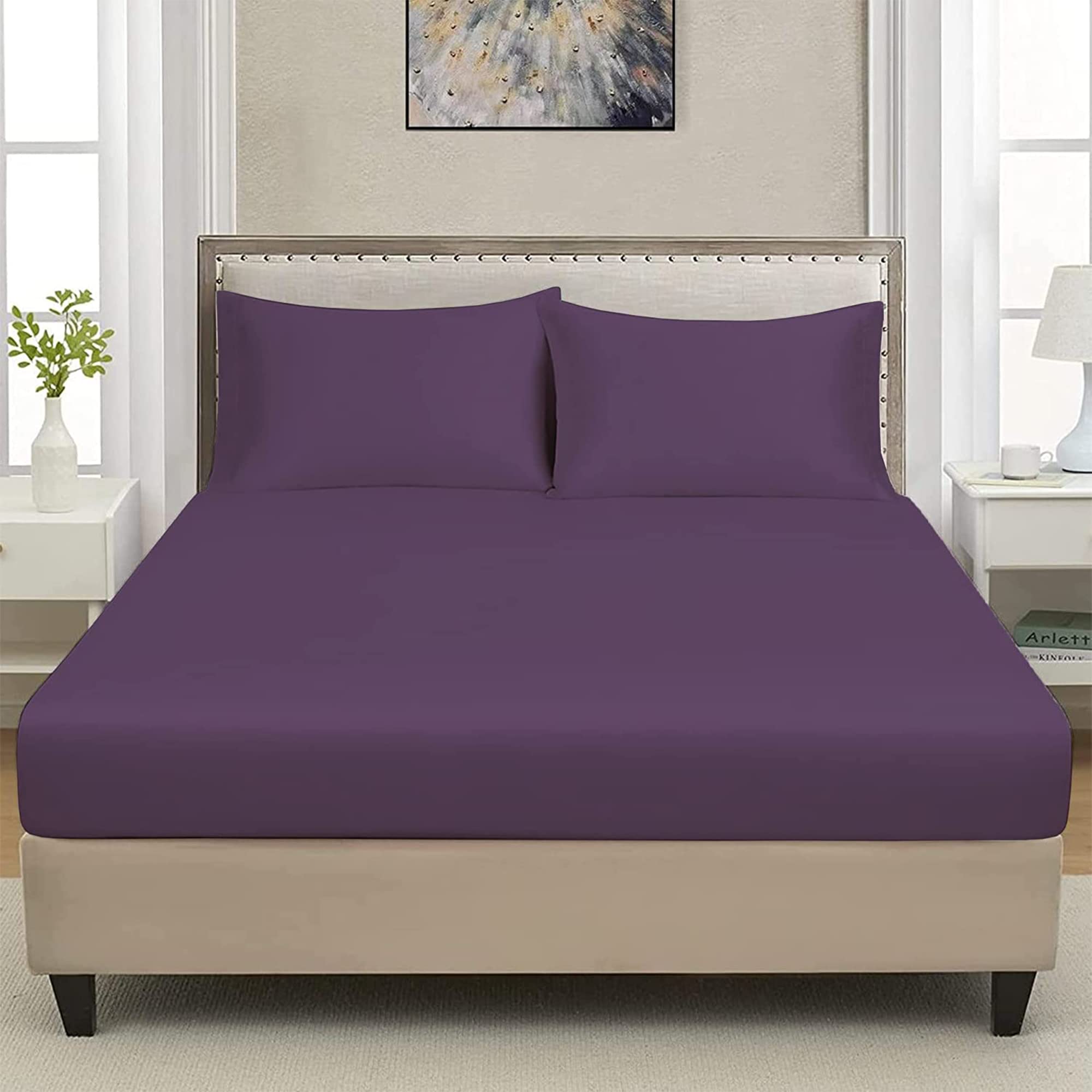 Extra Deep Luxuary Fitted Sheet 25cm Mattress Sheets 50% Cotton 50% Polyester By JRI® (Single, Purple) — image 1