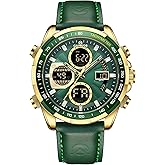 CAINUOS Men's Military Digital-Analog Watch, Leather Band, Sport Chronograph Wristwatch, Black