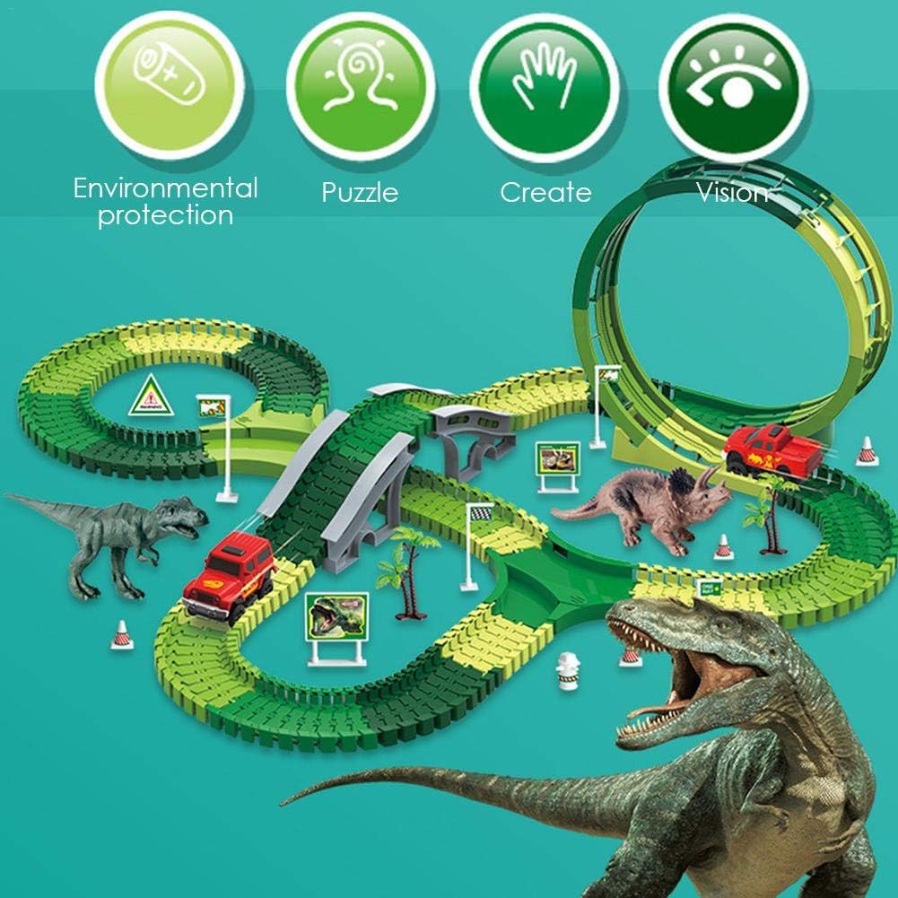 Gaeruite Jouets Dinosaures Piste De Course De Dinosaure Jouet Voiture De Course Piste Flexible Playset Pour Enfants Anniversaire Cadeau Dinosaur Track Set Vehicules Jeux Et Jouets Estiloss Com