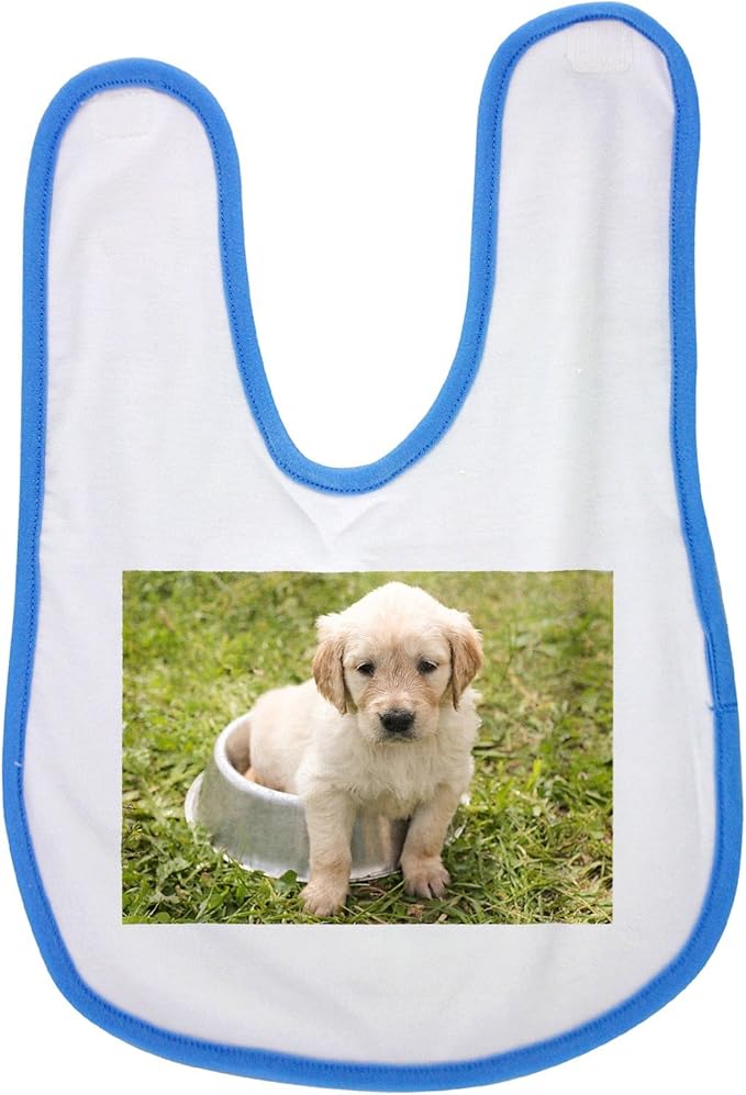 Puppy, Golden Retriever, Dog baby bib in blue, Baby boy bibs, dribble