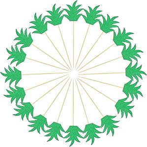 Playstyle Green Pineapple wedding Cupcake Toppers Glitter Pineapple Picks Donut Topper For Summer Theme Party Hawaii Tropical and Luau Bridal Wedding Party Favor Food Decor Supplies (48 Pack)