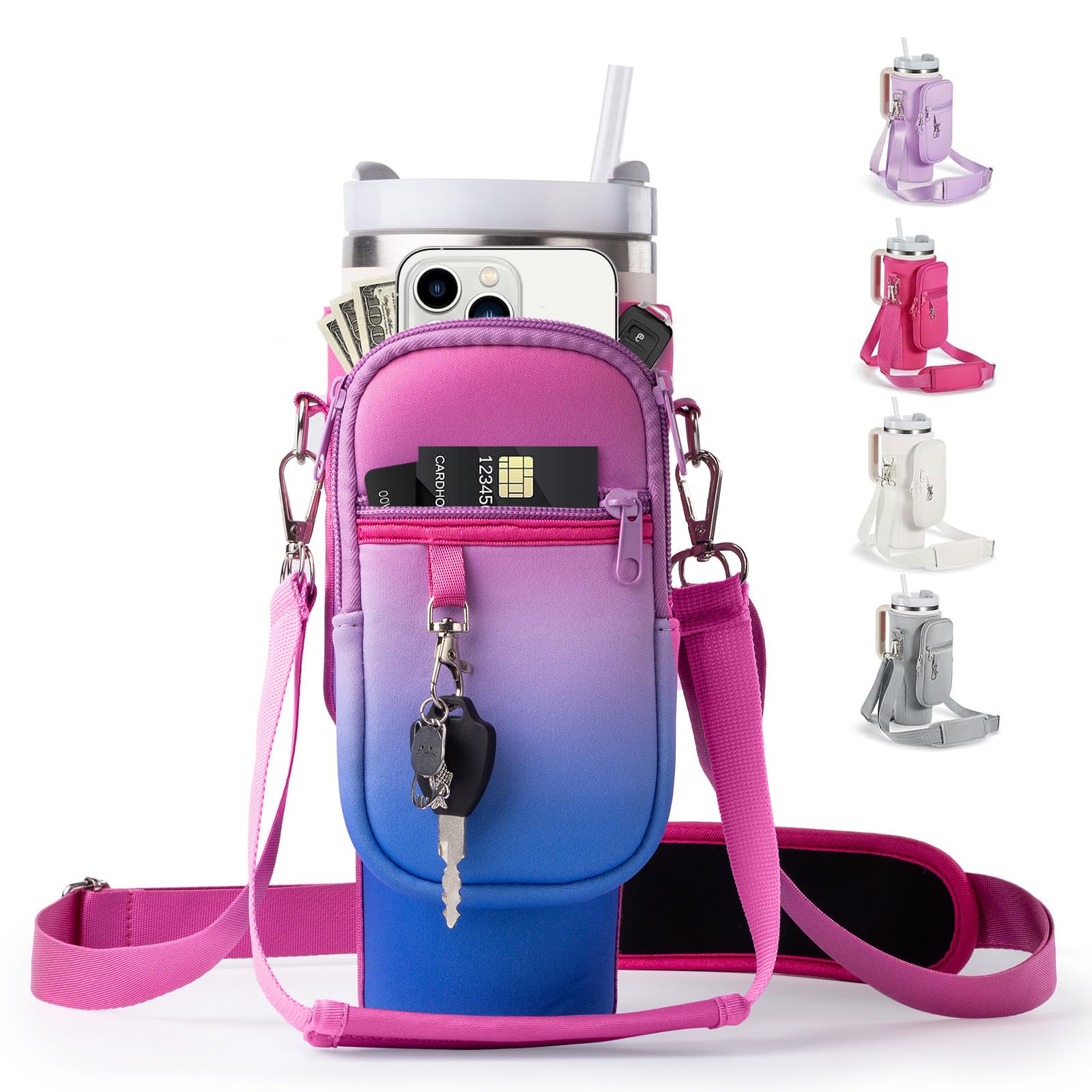Photo 1 of linmaya Water Bottle Carrier Bag with Phone Pocket for Stanley Cup 40/30oz,Insulated Neoprene Water Bottle Holder Cross-boday Bag with Adjustable Shoulder & Handheld Strap Stanley Cup Accessories