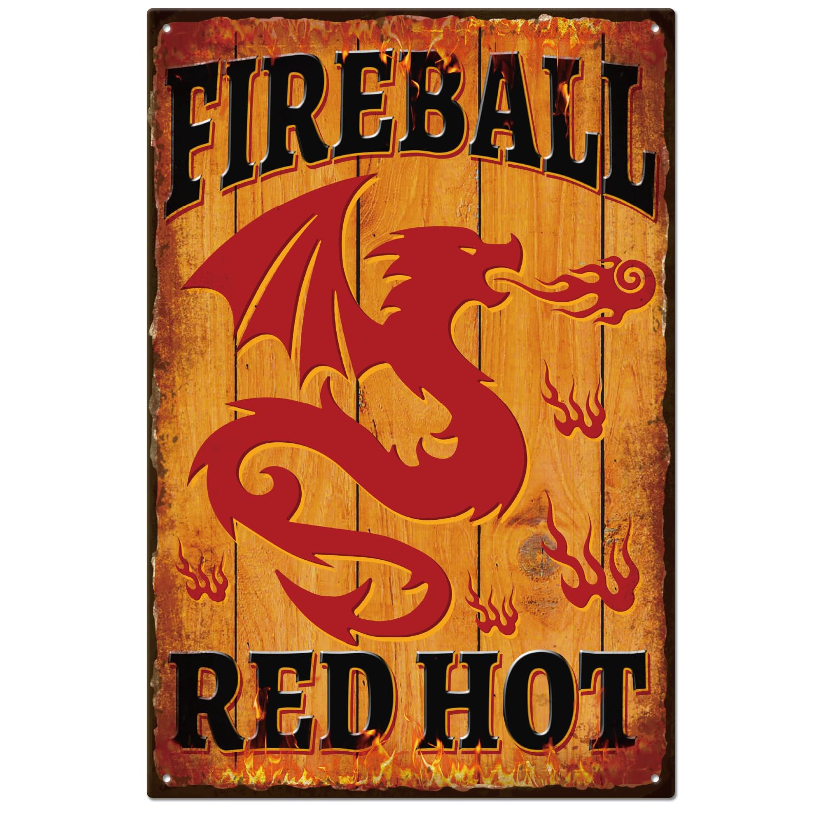 GLOBLELAND Vintage Fireball Metal Tin Sign Funny Retro Dragon Metal Wall Decor Decorative Tin Sign Art Plaque Poster 8×12inch/20x30cm for Home Kitchen Bar Club Decoration