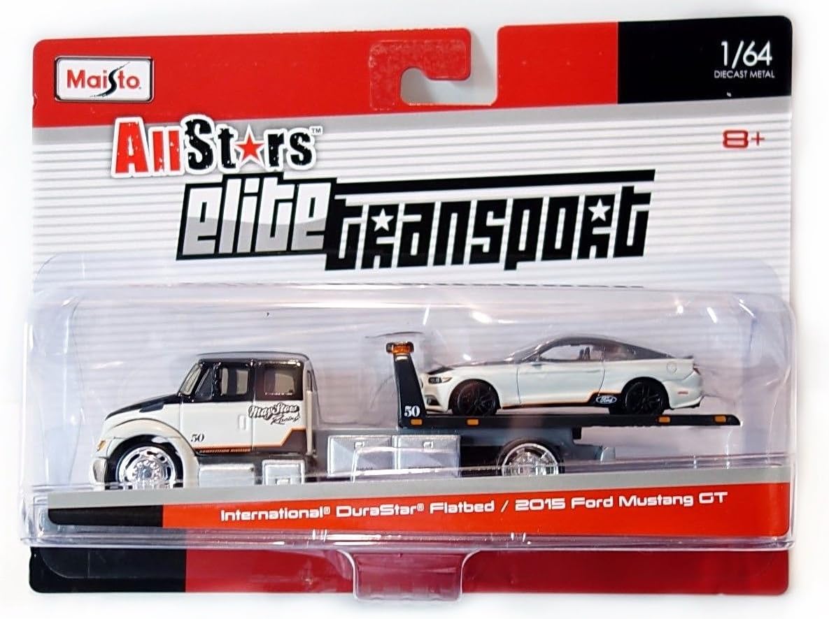 2015 Maisto Allstars Elite Transport 1/64 International DuraStar Flatbed / 2015 Ford Mustang GT Diecast Vehicles