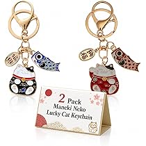 Maneki Neko Lucky Cat Keychain: Japanese Beckoning Cat Keyring