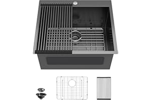 25 Laundry Sink Drop In - Fulorni 25"x22" Laundry Utility Room Sink Drop In Topmount Gunmetal Black NANO-PVD 16 Gauge T304 Stainless Steel 12 Inch Deep Single Bowl Basin