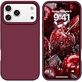 GUAGUA Compatible with iPhone 17 Pro Max Case 6.9 Inch Liquid Silicone Soft Gel Rubber Slim Thin Microfiber Lining Cushion Texture Cover Shockproof Protective Phone Case for iPhone 17 Pro Max,Wine Red