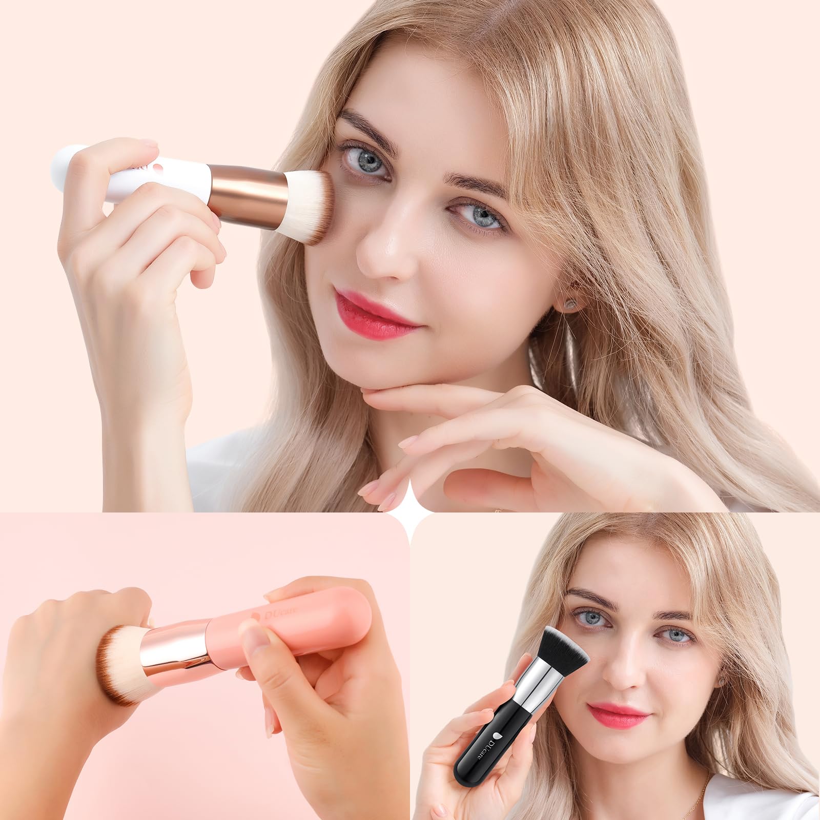 Foundation Brush 3pcs DUcare Flat Top Kabuki Brush Synthetic Professional Makeup Brushes Liquid Blending Mineral Powder Buffing Stippling