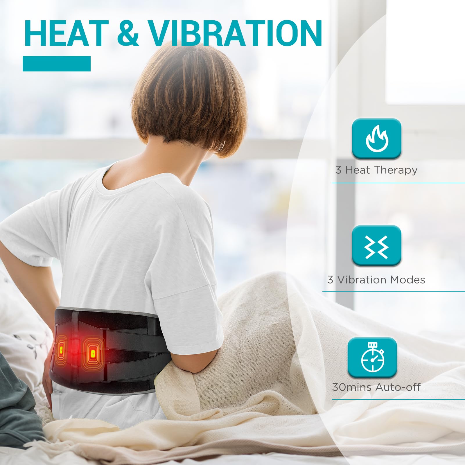 Comfytemp Cordless Heating Pad with Massager for Back Pain Relief, Portable Lower Back Massager FSA Eligible Wearable Rechargeable, Birthday Gifts for Grandma Grandpa Dad Mom Men Women 3 Heat Auto-Off
