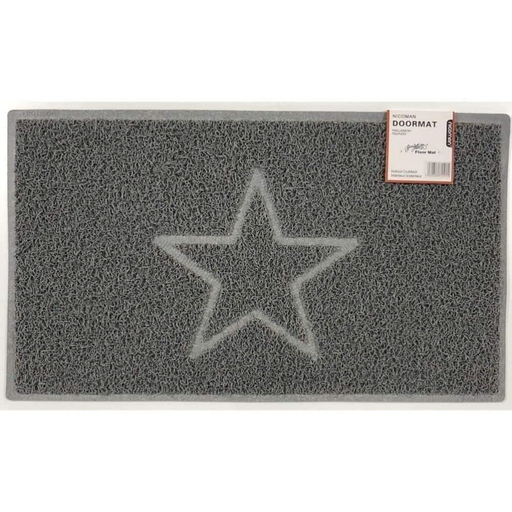 Nicoman Star Shape Embossed Entrance Door Mat Non Slip Dirt Trapper PVC Spaghetti Mat with Rubber Base, Jet Washable Quick Drying Doormat Drainage Outdoor Use Only - (Small, Grey, 60 x 40cm)