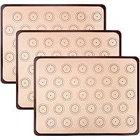 Silicone Baking Mat Set of 3 - Nonstick Silicon Liner Macaron Sheet for Bake Pans & Rolling with Measurements, Heat…