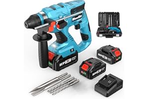 Seesii 18V Hammer Drill with Dual 4.0Ah Batteries Heavy-Duty SDS-Plus Rotary Hammer Drill Including 3 Drill Bits for Home and