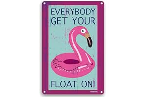 TOOTHSOME STUDIOS Get Your Float On 12" x 8" Pool Sign Pink Flamingo Pool Float Decor Aluminum Sign Home Pool Outdoor Decor