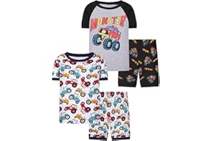 Joyond Boys Pure Cotton Summer Pjs for 2-14 Years, Kids Short Sleeve 4-Piece Pajamas Set Little Boys Sleepwear