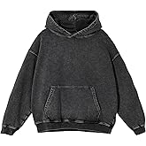 Ogfao Mens Oversized Hoodie Acid Wash Hoodies Women Vintage Sweatshirt Heavyweight Cotton Unisex Retro Pullover Streetwear
