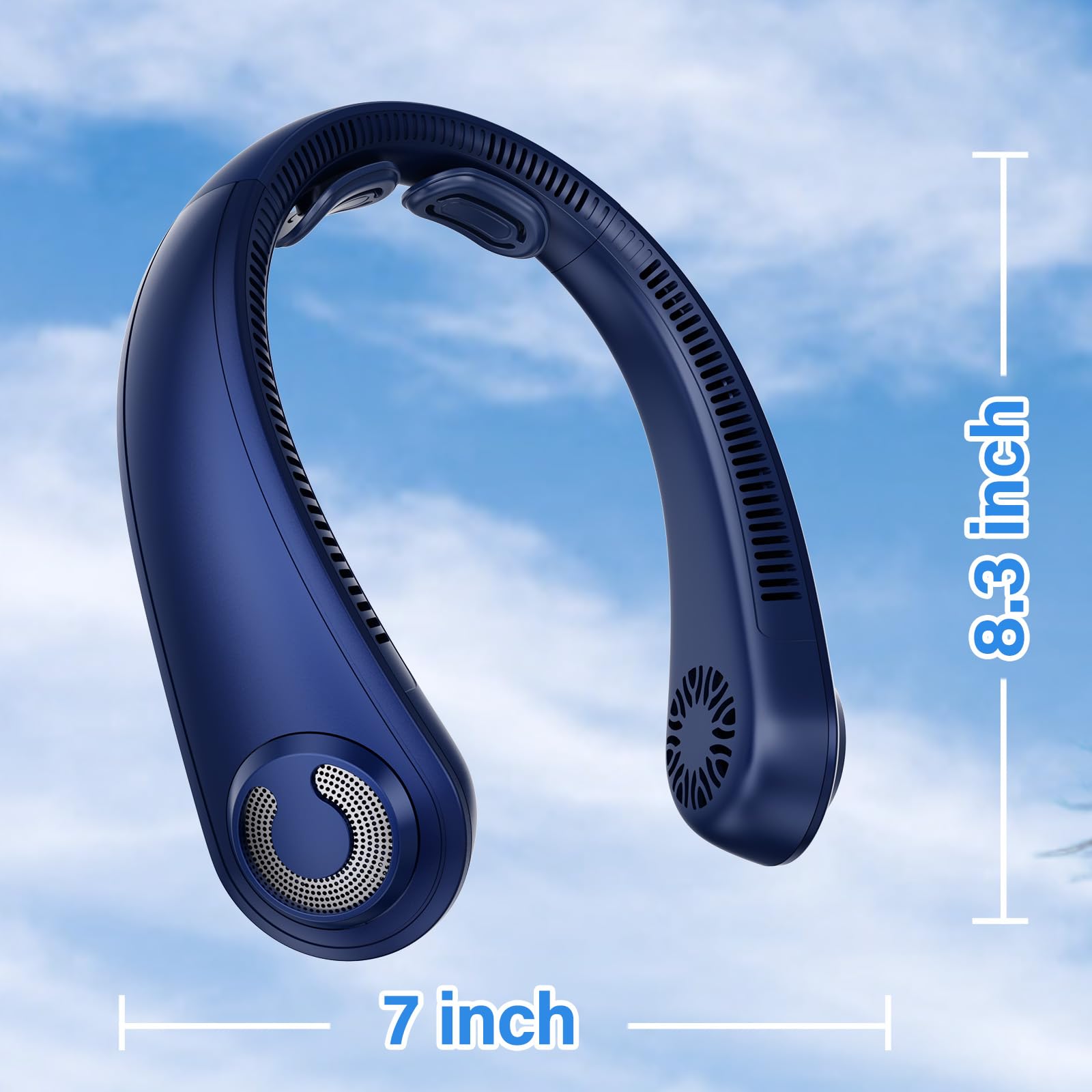 Portable Lightweight Neck Fan Rechargeable, 5 Speeds, Neck Support, USB Personal Bladeless Wearable Cooling Neck Fan for Hot Flashes, Disneyland, Travel, Christmas Gift for Men Women (Blue)