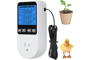 XIEHUZA Digital Day Night Thermostat Outlet Plug with Timer, Heating Cooling Multi Period Temperature Controller, LCD Screen Outlet Socket for Reptile Incubator Greenhouse Brewing Refrigerator 110V