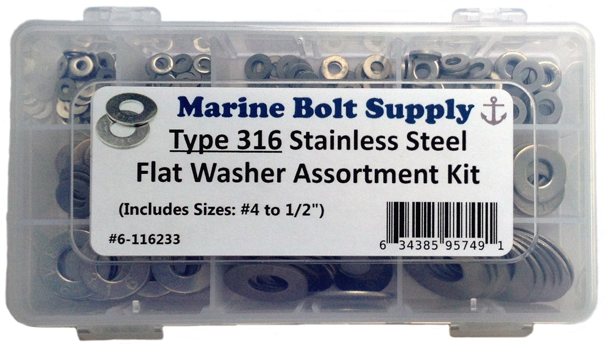 Type 316 Stainless Steel Flat Washer Assortment Kit Marine Bolt Supply 6-116233