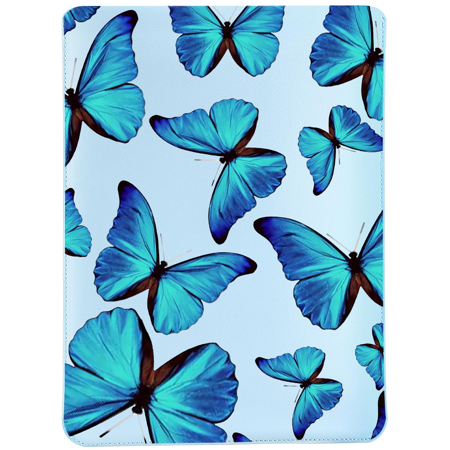 MAYCARI Slim Blue Waterproof Laptop Sleeve Bag 15.6 Inch 16 Inch, Light Weight Fuax Leather Protective Laptop Sleeve Case, Cute Blue Butterfly Print 15.6 Inch 16 Inch Case for Girls Women Boys