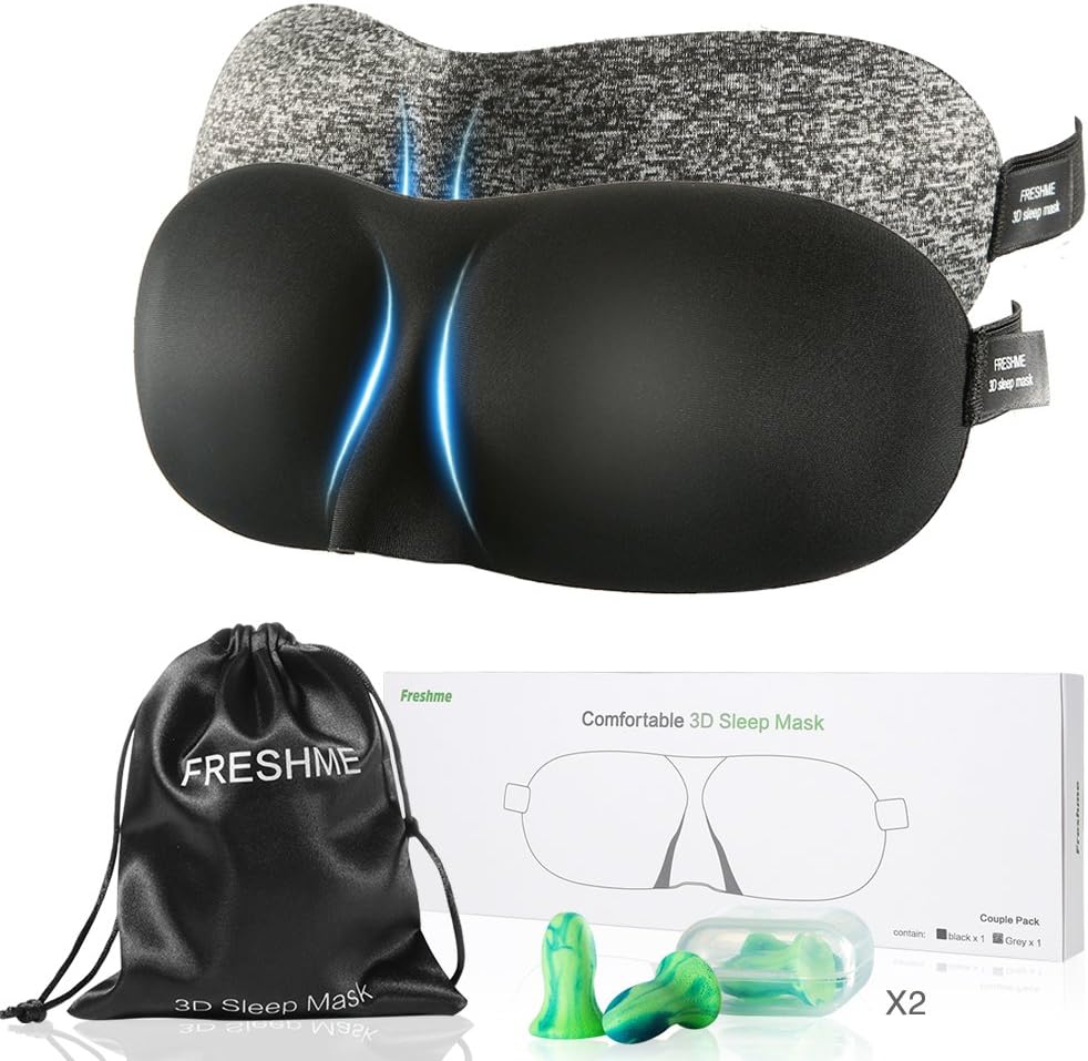 3D Light Blocking Sleep Mask - 2 Pack Comfortable & Lightweight Eyeshade with Adjustable Strap Ear Plugs Carry Pouch for Travel Airplane Naps Blindfold Sleeping Mask for Women Men by luuygg