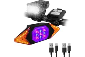 [2021 ver.] MakeTheOne Bike Headlight and Tail Light Set Mounted Bright, LED Front Rear Rechargeable Bicycle Turn Signals, Al